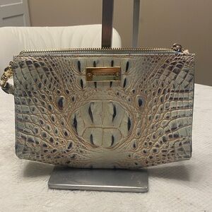 Brahmin Cream and Blue Embossed Clutch